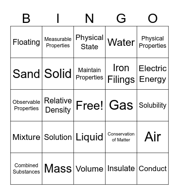 MATTER AND ENERGY Bingo Card