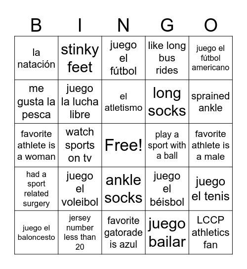 Sports Bingo Card
