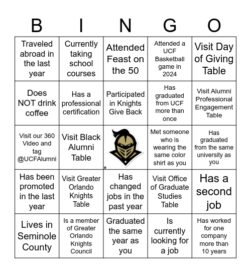 National Networking Knight Scavenger Hunt Bingo Card