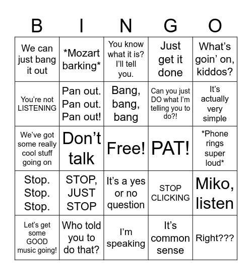 UDG Office Bingo Card