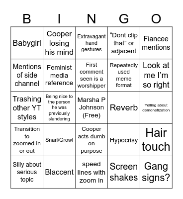 Film Cooper Bingo Card