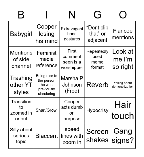 Film Cooper Bingo Card