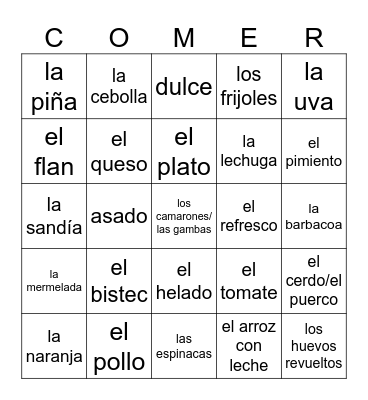 ¡Vamos a comer! Bingo Card