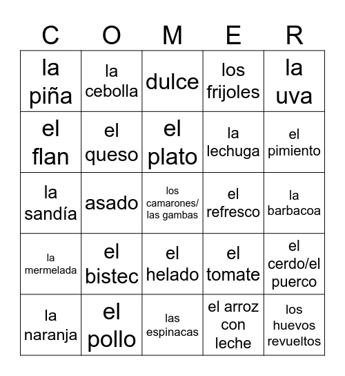 ¡Vamos a comer! Bingo Card