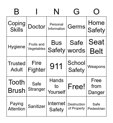 SAFETY Bingo Card