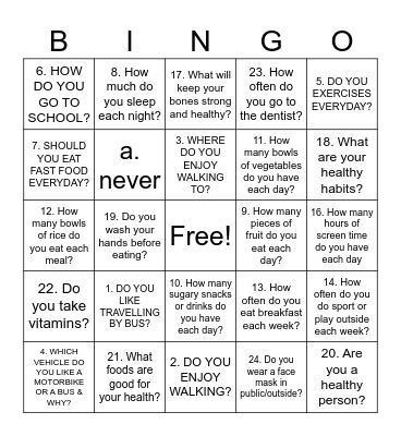 G6 QUESTIONS Bingo Card