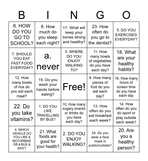 G6 QUESTIONS Bingo Card