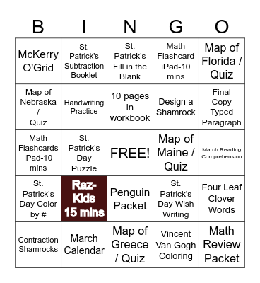 Explorations Bingo Card