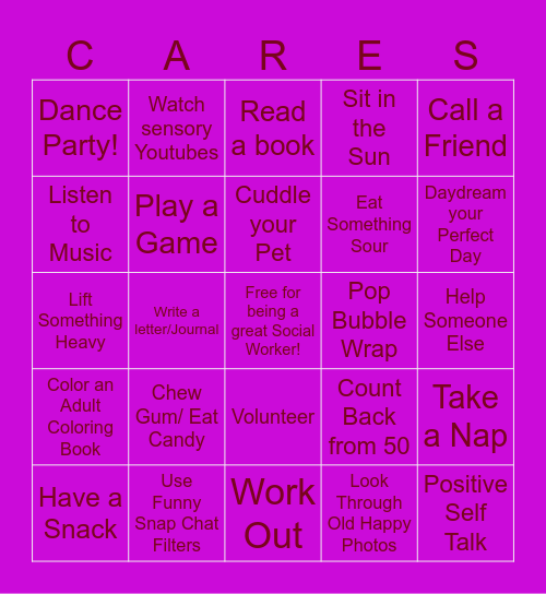Social Work Week Bingo Card