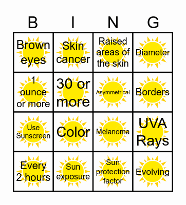 SUN SAFETY Bingo Card