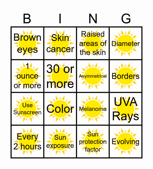 SUN SAFETY Bingo Card