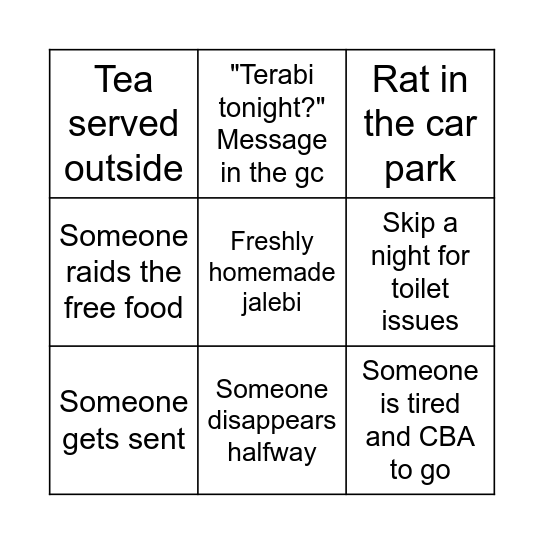 Terabi 2025 Bingo Card