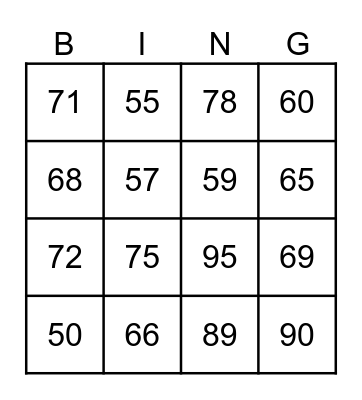 ASL 50 - 99 Bingo Card