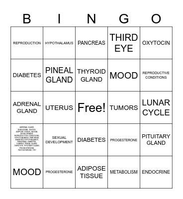 The Endocrine System Bingo Card