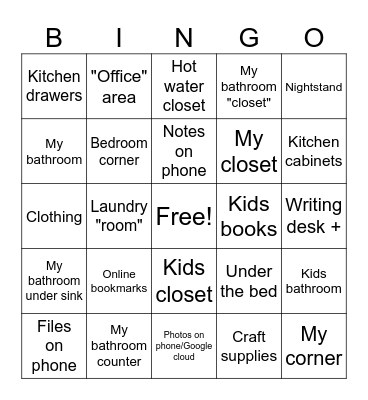 Declutter/Clean/Pack Bingo Card