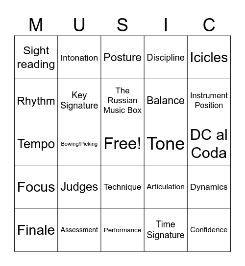 ASSESSMENT MUSIC Bingo Card