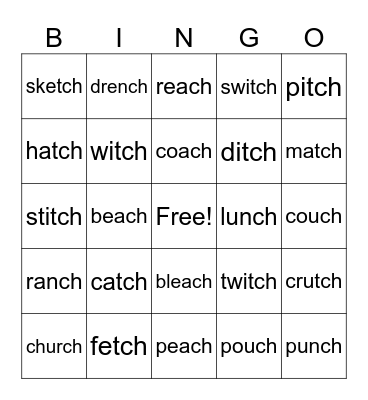 CH and TCH Endings Bingo Card
