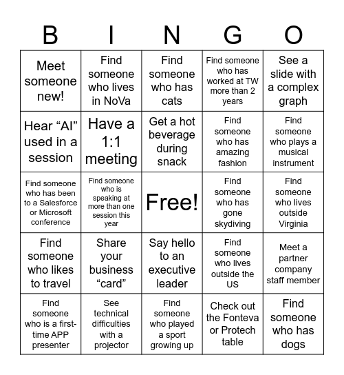 APP25 Staff Bingo Card
