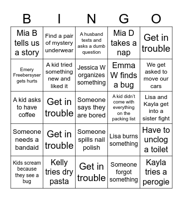 Camp Bingo Card