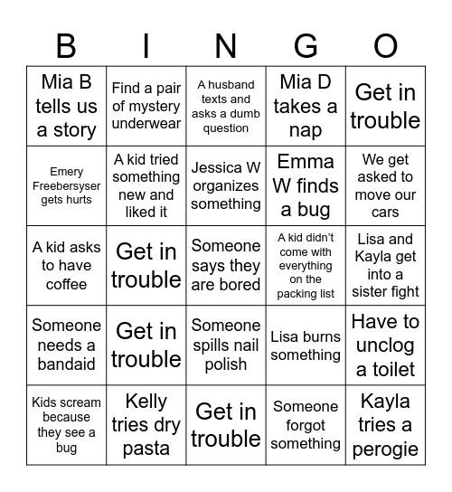 Camp Bingo Card