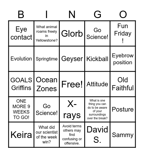 Friday Bingo! Bingo Card