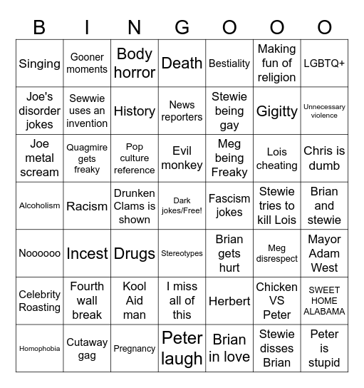 Family Guy Bingo! Bingo Card