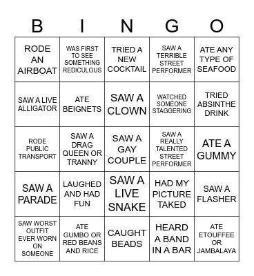NEW ORLEANS 2025 Bingo Card