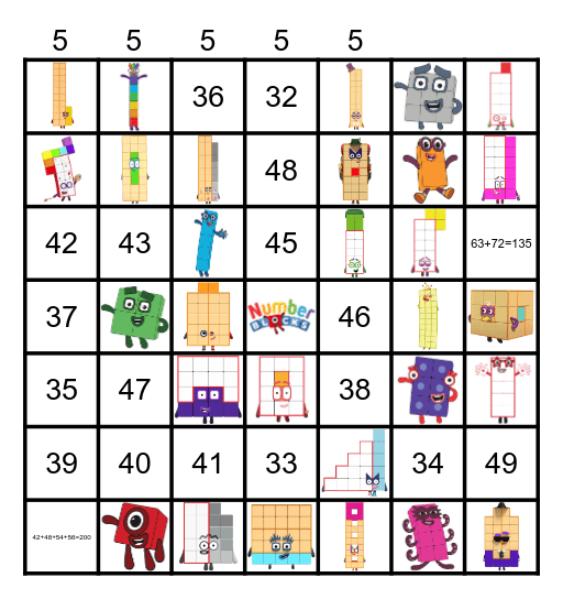 Numberblocks Bingo Card