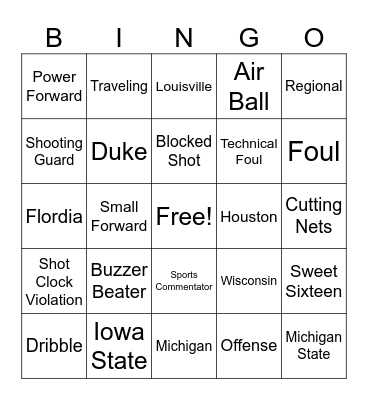 March Madness Bingo Card