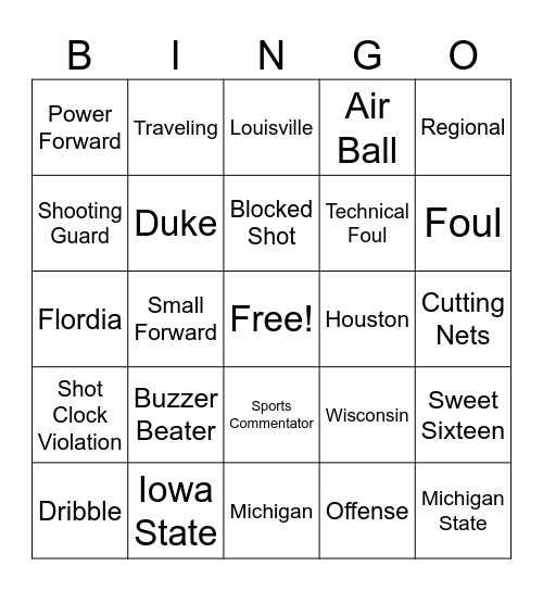 March Madness Bingo Card