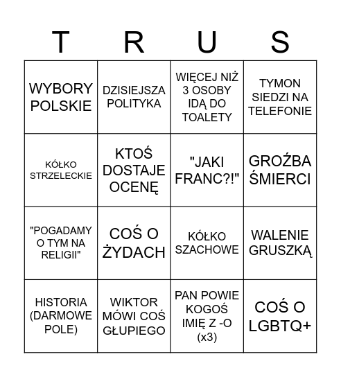 Bingo Historii z P. Truszem Bingo Card