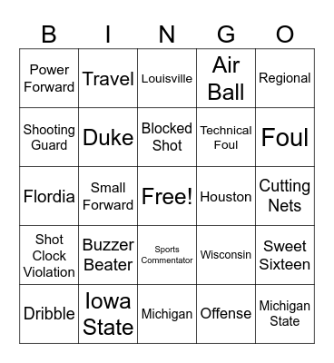 March Madness Bingo Card