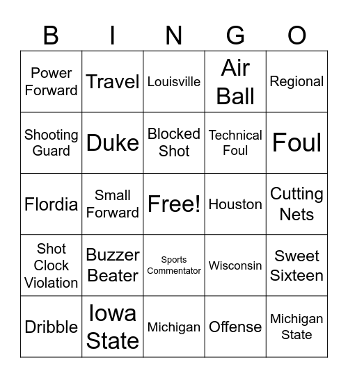March Madness Bingo Card