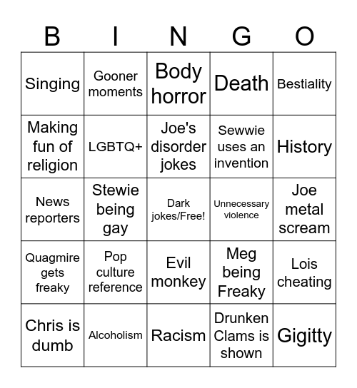 Family Guy Bingo! Bingo Card