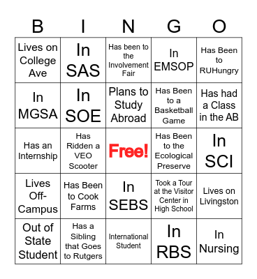 Scarlet Ambassador BINGO Card