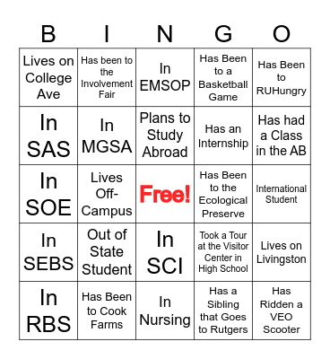 Scarlet Ambassador BINGO Card