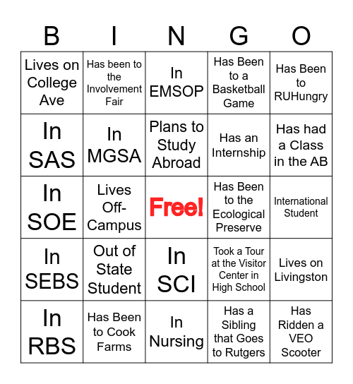 Scarlet Ambassador BINGO Card
