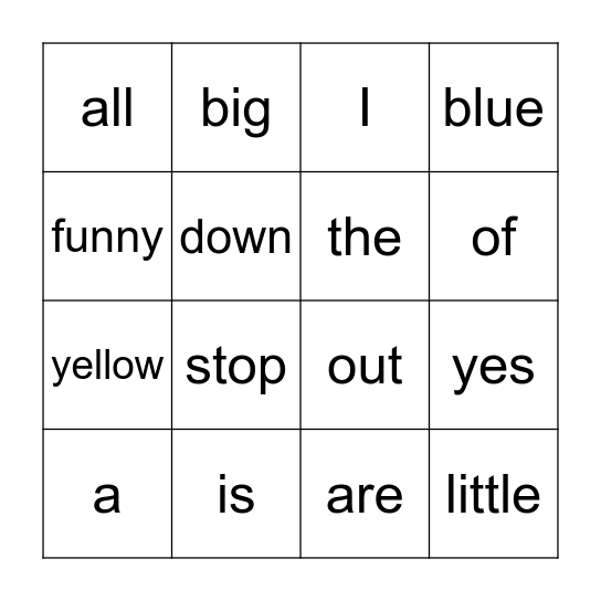 Sight Words Bingo Card