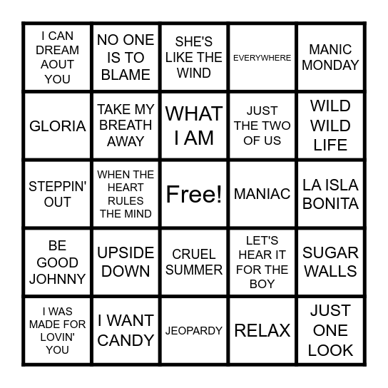JUST BECAUSE PT 2 Bingo Card