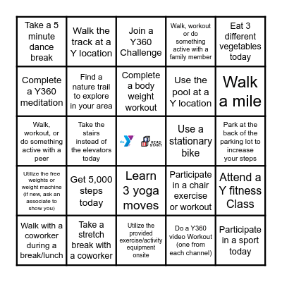 Physical Wellness Challenge BINGO Card