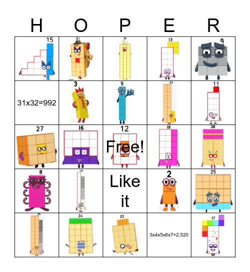 Number blocks Bingo Card