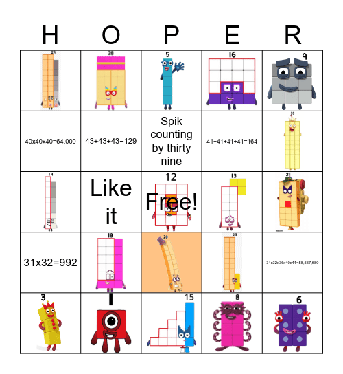 Number blocks Bingo Card