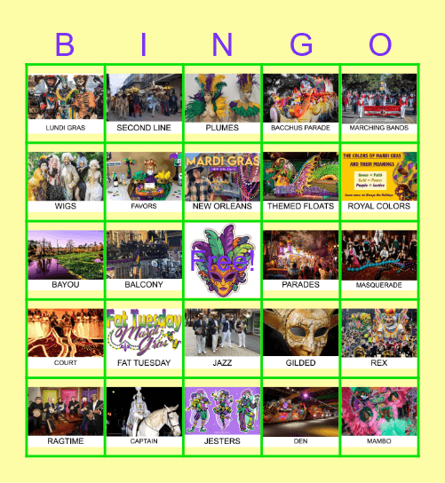 Mardis Gras Bingo Card