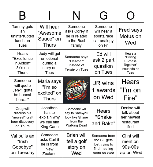 SEnergy Bingo Card