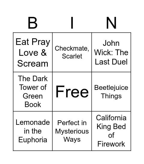 Mash Up Bingo Card