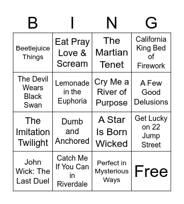 Mash Up Bingo Card