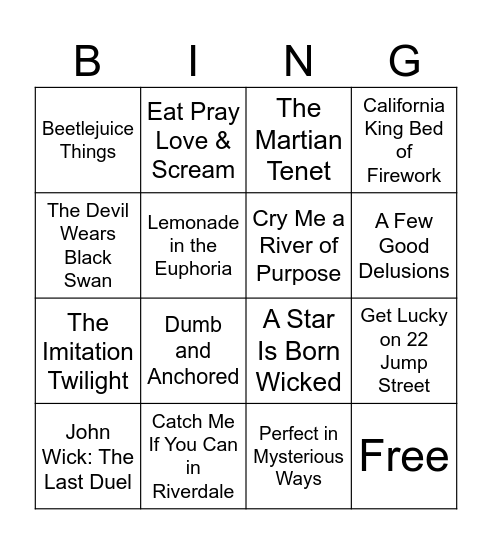 Mash Up Bingo Card