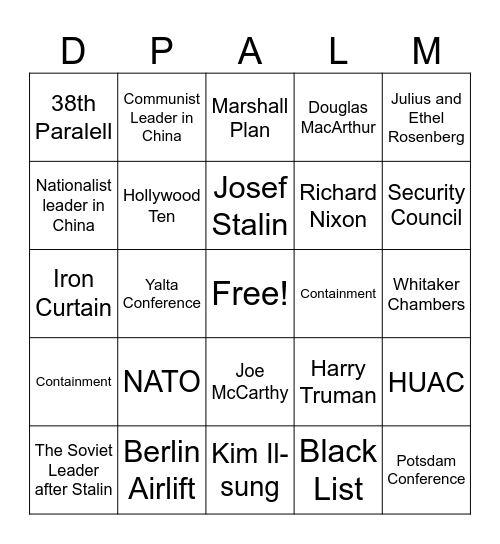 Cold War Bingo Card