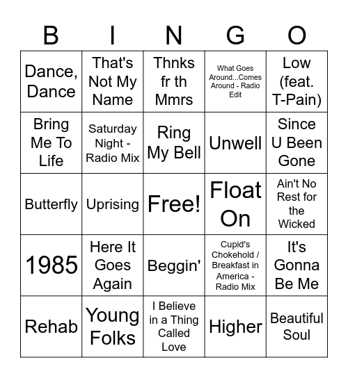 (9MB) Music Bingo Round 1 Bingo Card