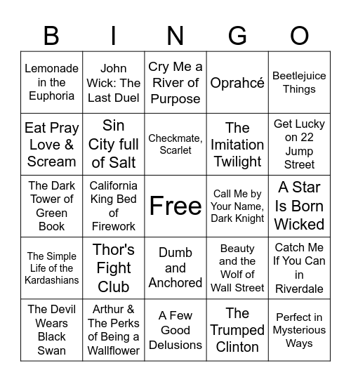 Mash Up Bingo Card